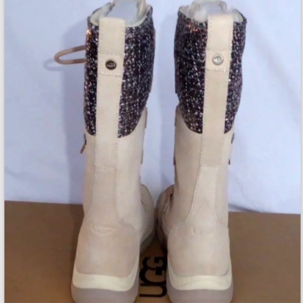 FINAL SALE UGG Atlason Frill Cream Fur Lined Waterproof Suede Boots NEW - Picture 8 of 12